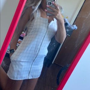 White check box zip front dress